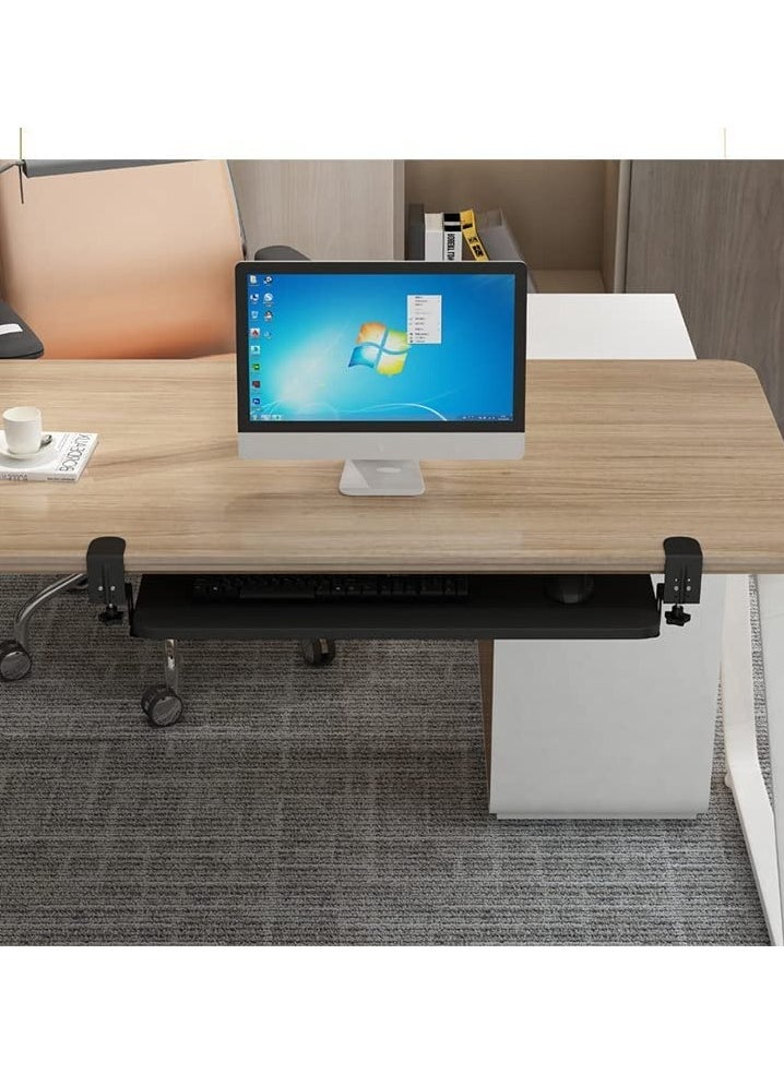 XICEN - Small Keyboard Tray Under Desk Pull Out with Extra Sturdy C Clamp Mount System 65x25cm(black) - Image 1