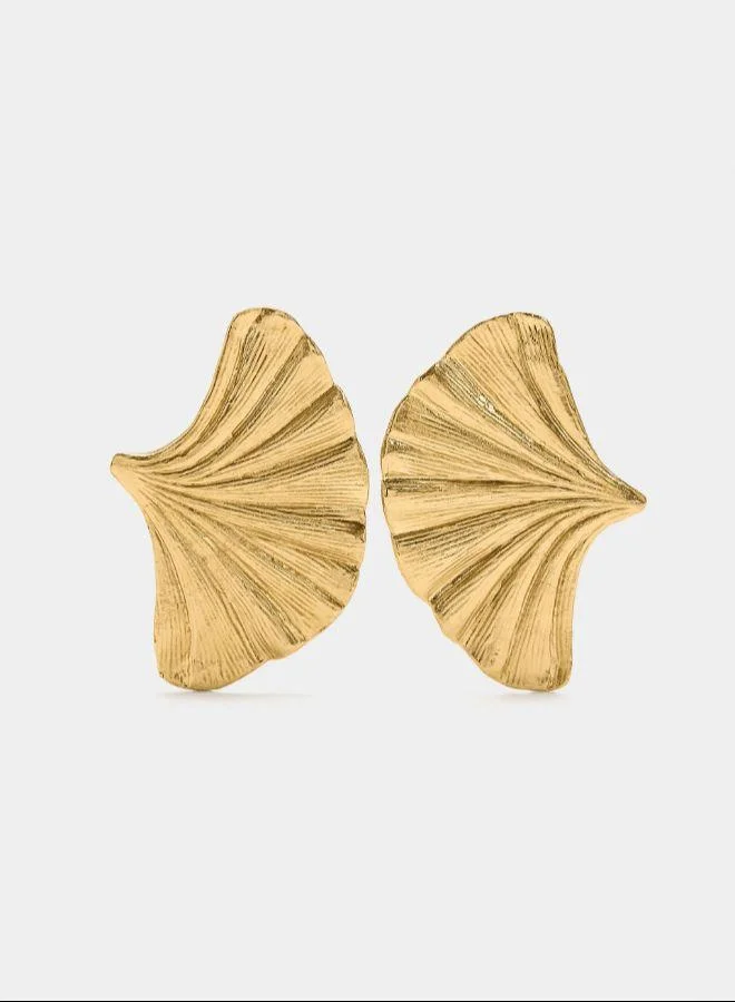 بارفوا أقراط مروحة مخططة على شكل مروحة ماكسي ذهبية