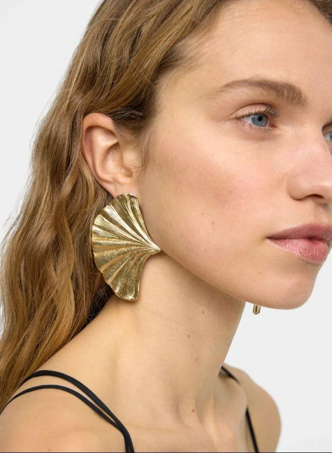 بارفوا أقراط مروحة مخططة على شكل مروحة ماكسي ذهبية