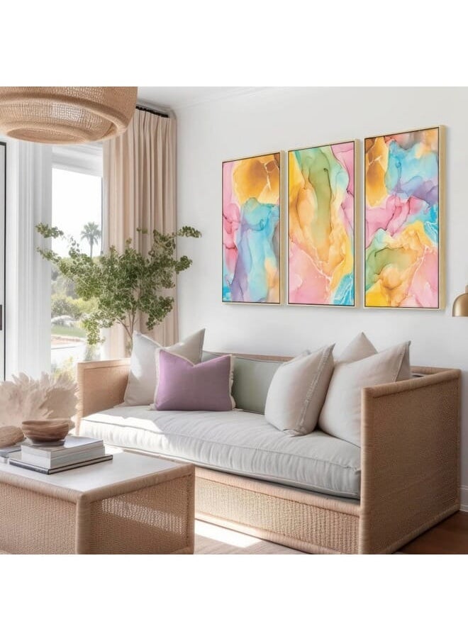 Home Gallery - Set Of 3 Of Colorful Abstract Marble Texture Pattern Framed Wall Art - Image 1