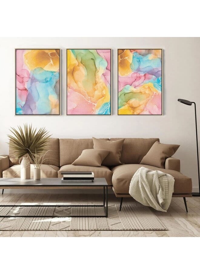 Home Gallery - Set Of 3 Of Colorful Abstract Marble Texture Pattern Framed Wall Art - Image 1