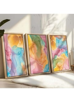 Set Of 3 Of Colorful Abstract Marble Texture Pattern Framed Wall Art