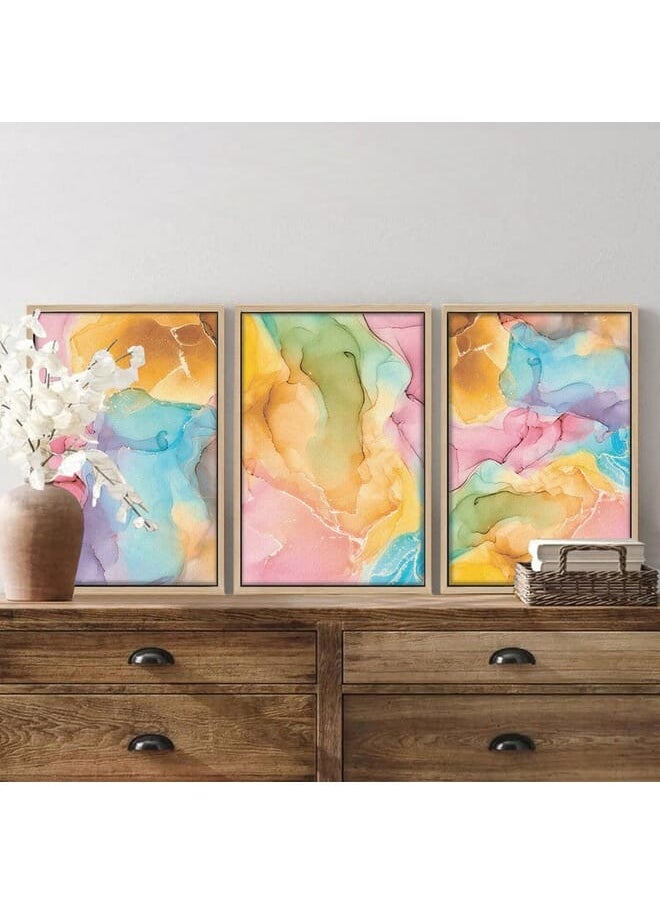 Home Gallery - Set Of 3 Of Colorful Abstract Marble Texture Pattern Framed Wall Art - Image 1