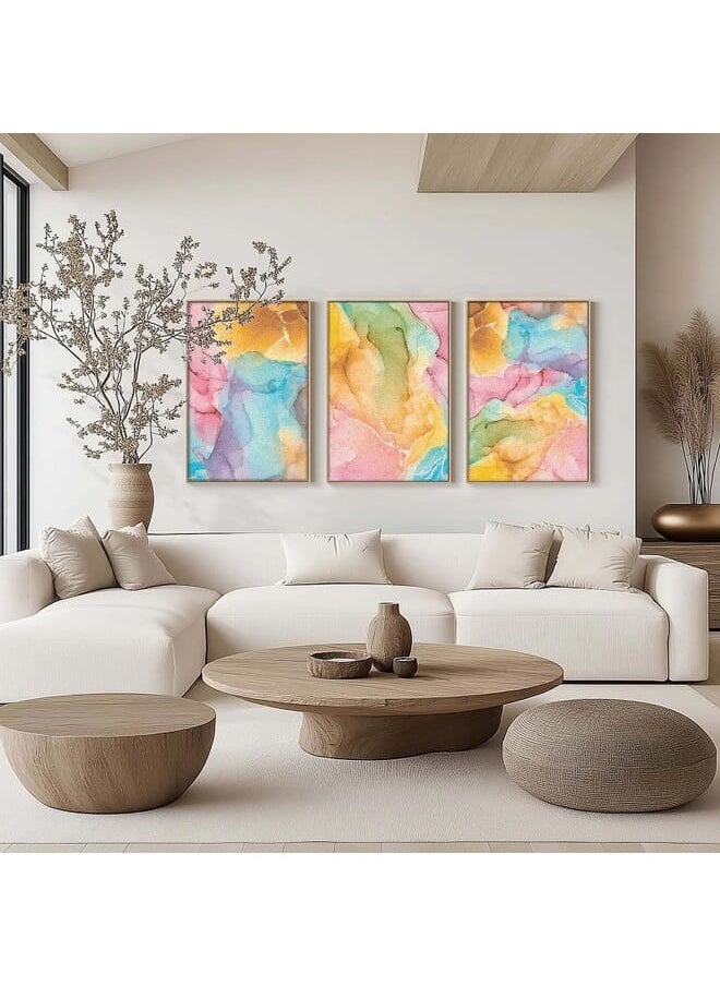 Home Gallery - Set Of 3 Of Colorful Abstract Marble Texture Pattern Framed Wall Art - Image 1