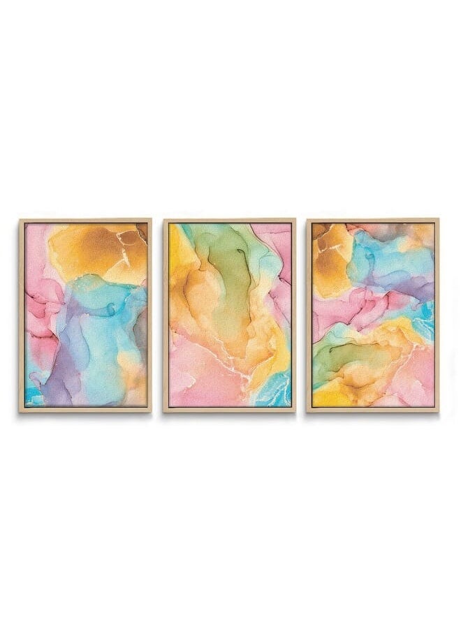 Home Gallery - Set Of 3 Of Colorful Abstract Marble Texture Pattern Framed Wall Art - Image 1