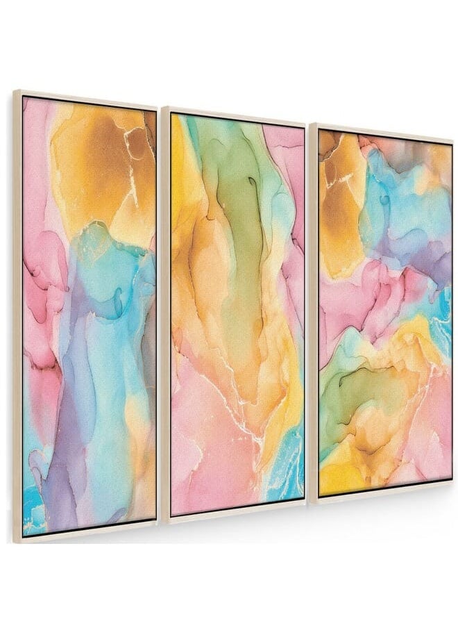 Home Gallery - Set Of 3 Of Colorful Abstract Marble Texture Pattern Framed Wall Art - Image 1