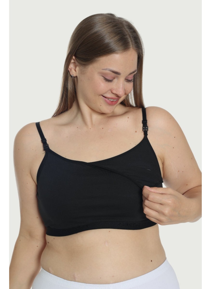 Arma Yıldız Women's Breastfeeding Half Undershirt Bustier with Rope Straps Black Lycra  - Image 1
