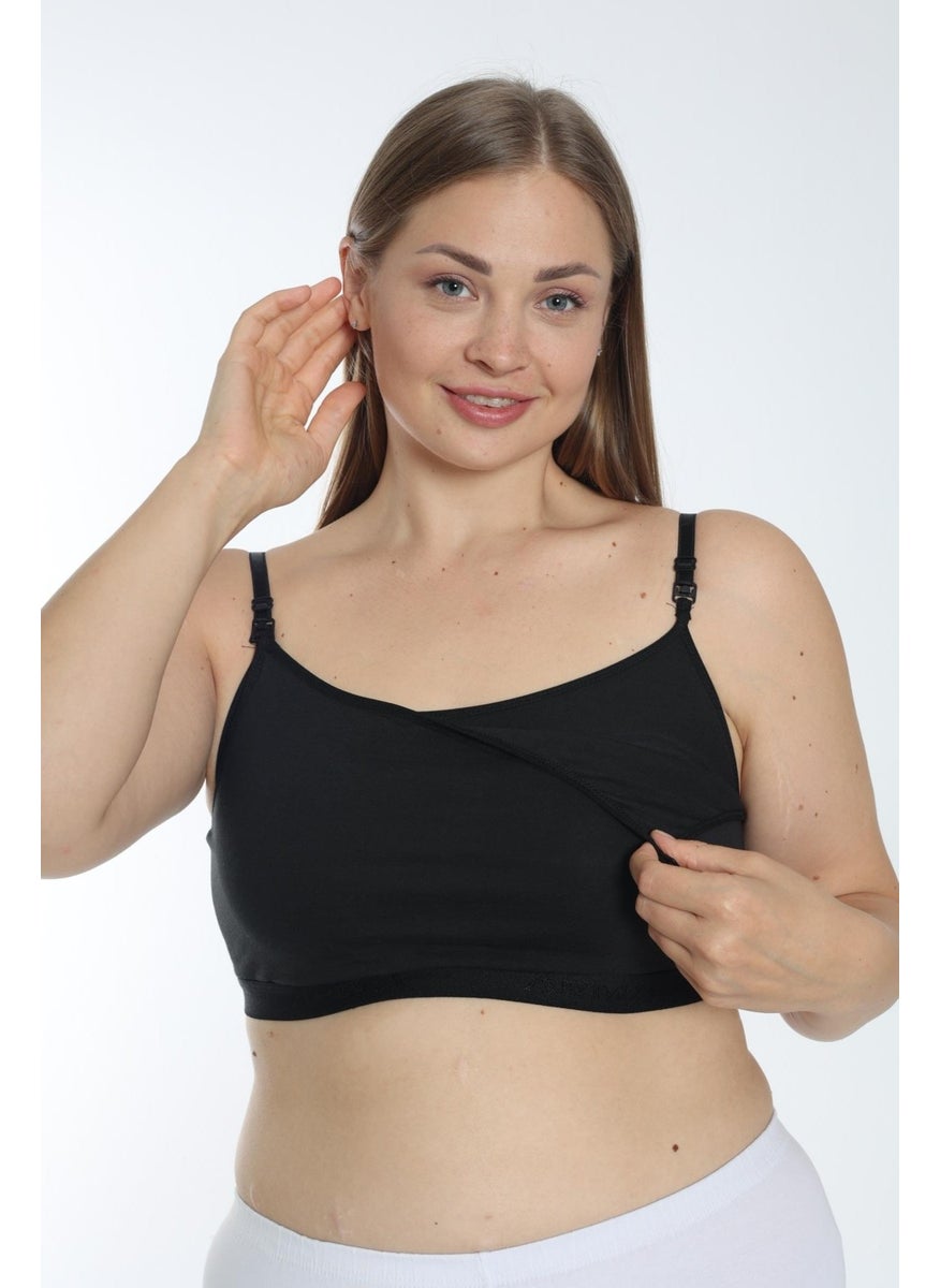 Arma Yıldız Women's Breastfeeding Half Undershirt Bustier with Rope Straps Black Lycra  - Image 2