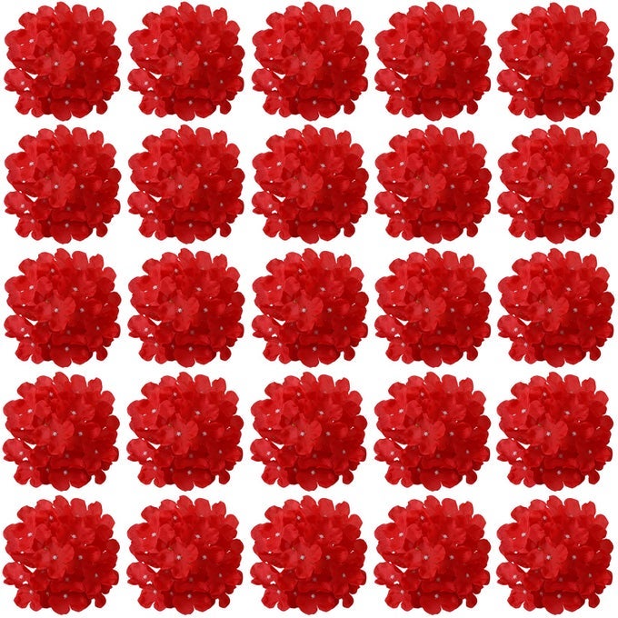 30 PCS SILK HYDRANGEA HEADS ARTIFICIAL FLOWERS HEADS AND STEMS FAKE HYDRANGEA FLOWERS FOR HOME WEDDING DECOR RED