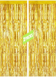 EXGOX 2 Pack Tinsel Curtains,Foil Fringe Curtain for Decoration Metallic Tinsel Curtain Backdrop Streamers for Party Birthday Wedding Graduation Decorations(3.2ft x 6.5ft) 