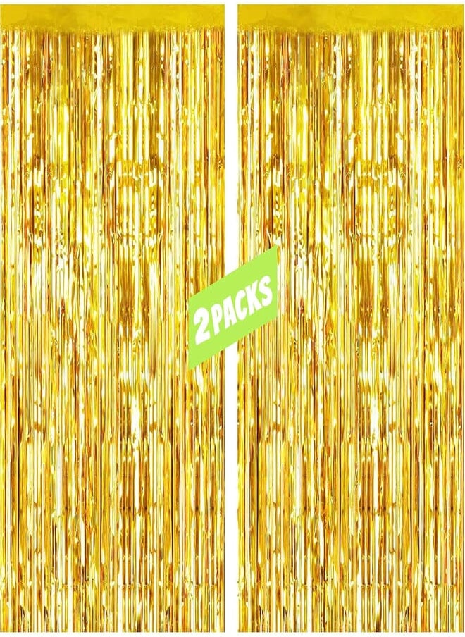 EXGOX 2 Pack Tinsel Curtains,Foil Fringe Curtain for Decoration Metallic Tinsel Curtain Backdrop Streamers for Party Birthday Wedding Graduation Decorations(3.2ft x 6.5ft) 