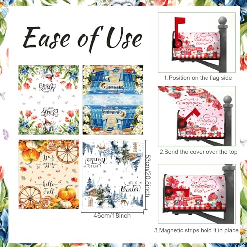 Inisajace Magnetic Mailbox Covers Standard Size 18 x 21 Inch 4 PCS Seasonal Hello Spring Summer Fall Winter Magnetic Mailbox Covers Wraps Outside Garden Patio Yard Home - Image 3