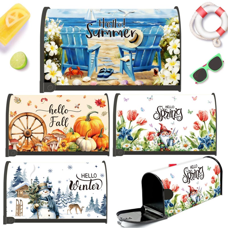 Inisajace Magnetic Mailbox Covers Standard Size 18 x 21 Inch 4 PCS Seasonal Hello Spring Summer Fall Winter Magnetic Mailbox Covers Wraps Outside Garden Patio Yard Home - Image 2