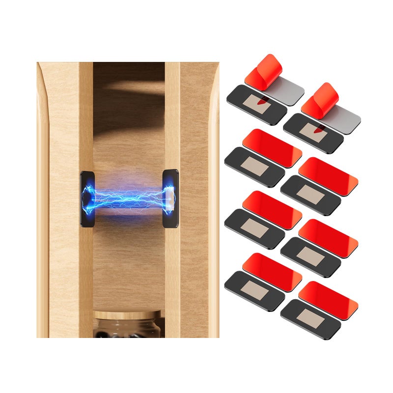 PHIXBEAR 8 Pack Black Magnetic Door Catch, Ultra Thin Cabinet Door Magnets, Adhesive Drawer Magnets to Stay Closed, Stainless Steel Cabinet Latch Easy to Install with Double Sided Tape - Image 1