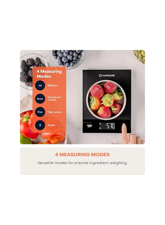 nutricook ميزان طعام نوتري كوك، ميزان مطبخ رقمي بسعة 11 رطل، الوزن بالجرامات والأوقية (1 جرام دقيق) للخبز والطهي والتغذية وتحضير الوجبات، وظيفة الطيّ - Image 5