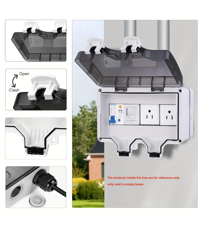 5 Way Outdoor Switch Socket Distribution Box With Black Transparent Cover For Garden And Garage Use Switches And Sockets Not Included - Image 3