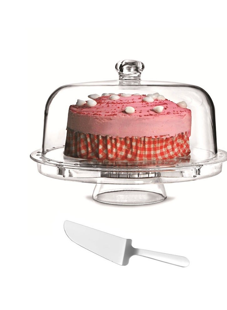 حامل كعكة أكريليك دائري شفاف مجموعة-2 قطعة، 1 قطعة غطاء كعكة من بيت أفضل و 1 قطعة سكين كعكة - قبة عالية الجودة، قاعدة دوارة لتزيين الكعك، طبق حلوى وفواكه يستخدم في الحفلات، الزفاف، أعياد الميلاد - Image 1