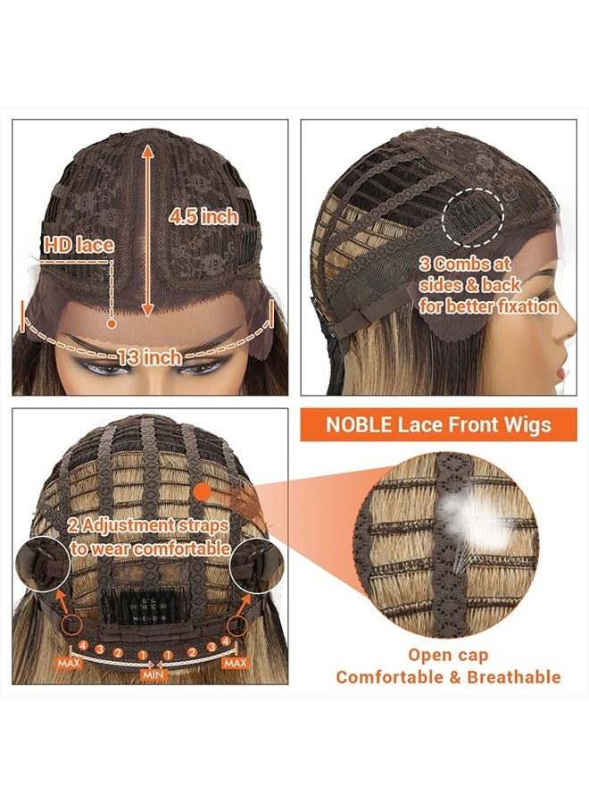 Noble باروكة بوب للنساء قصيرة T جزء باروكة دانتيل أمامي HD أومبري بني أشقر باروكات صناعية بقصة مستقيمة للبارتي والاستخدام اليومي 10 إنش - Image 5