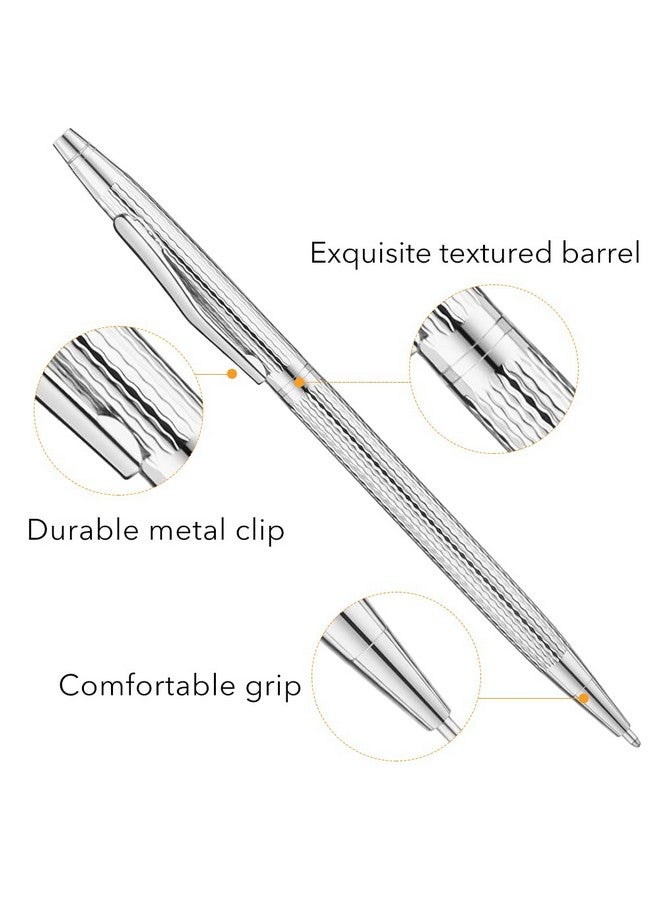 Unibene Slim Metallic Retractable Ballpoint Pens - Carved Silver, Nice Gift For Business Office Students Teachers Wedding Christmas, Medium Point(1 Mm) 6 Pack-Black Ink - Image 2