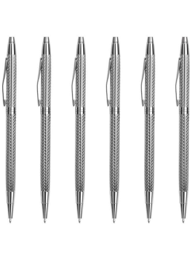Unibene Slim Metallic Retractable Ballpoint Pens - Carved Silver, Nice Gift For Business Office Students Teachers Wedding Christmas, Medium Point(1 Mm) 6 Pack-Black Ink - Image 1