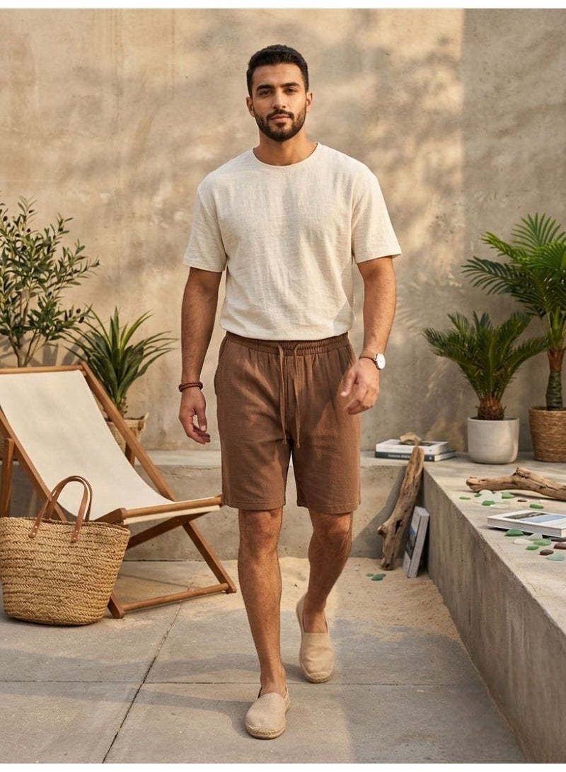 Hikes Men’s Premium Cotton Linen Shorts – Lightweight Breathable Summer Shorts with Elastic Waist & Relaxed Fit - Image 2