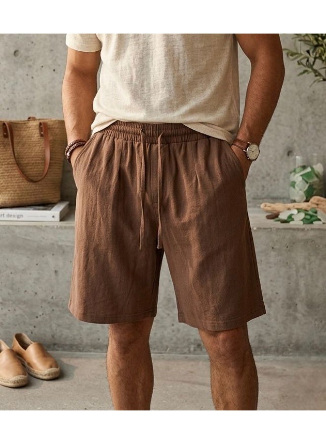 Hikes Men’s Premium Cotton Linen Shorts – Lightweight Breathable Summer Shorts with Elastic Waist & Relaxed Fit - Image 1