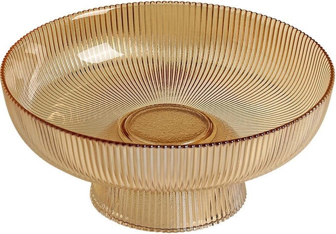 Glass Footed Bowl Round Pedestal Bowl Clear Fruit Bowl Decorative Serving Dish Dessert Display Stand Snacks Nuts Plate for Kitchen Counter Centerpiece Table Decor Amber 102inch
