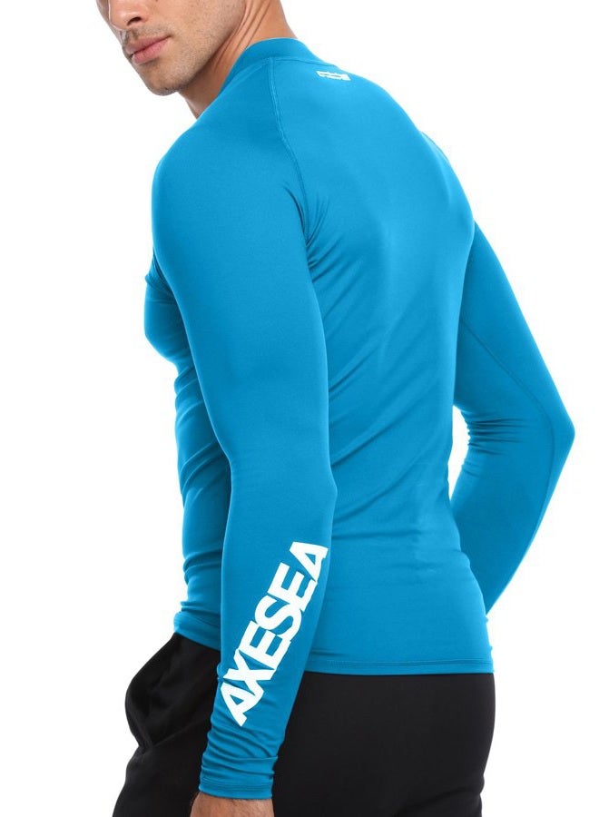 AXESEA Men Long Sleeve Rashguard UPF 50+ Rash Guard Swim Shirt Athletic Swim Tops, Aqua, M - Image 3