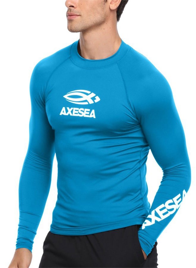 AXESEA Men Long Sleeve Rashguard UPF 50+ Rash Guard Swim Shirt Athletic Swim Tops, Aqua, M - Image 1