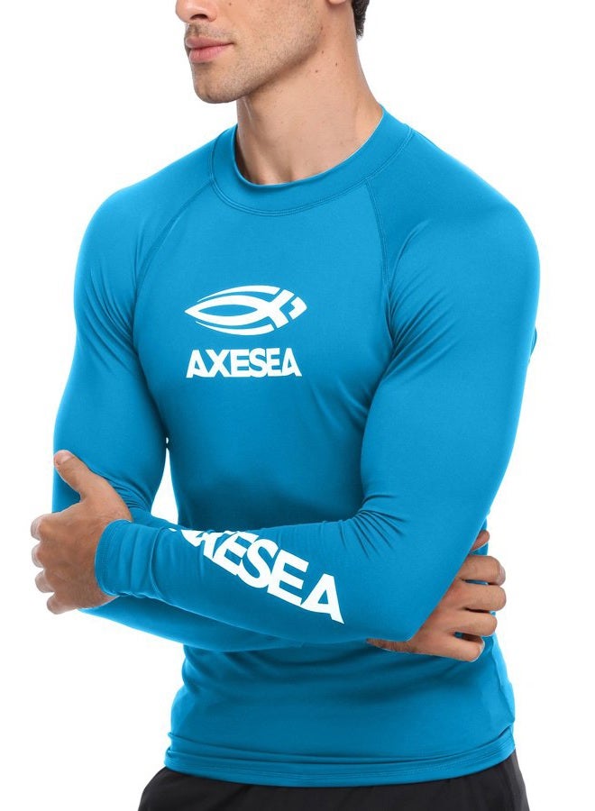 AXESEA Men Long Sleeve Rashguard UPF 50+ Rash Guard Swim Shirt Athletic Swim Tops, Aqua, M - Image 2