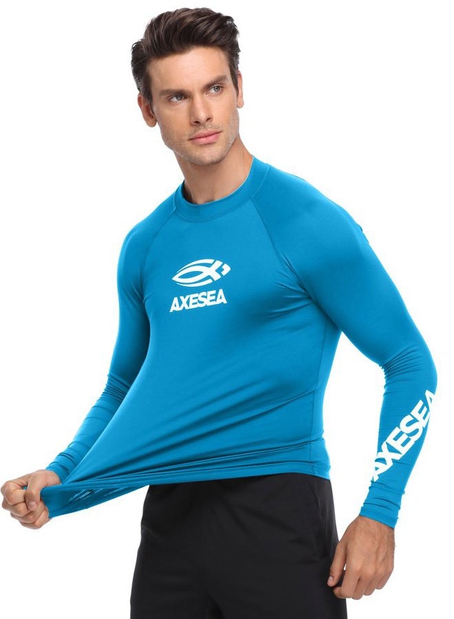 AXESEA Men Long Sleeve Rashguard UPF 50+ Rash Guard Swim Shirt Athletic Swim Tops, Aqua, M - Image 4
