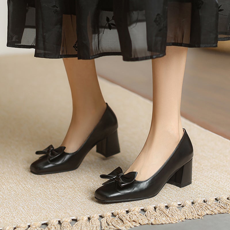 2024 Spring High Heeled Foot Women'S Shoes 32-43 Size Size Sweet Bow Shallow Mouth Single Shoes For Women - Image 3