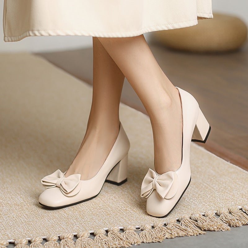 2024 Spring High Heeled Foot Women'S Shoes 32-43 Size Size Sweet Bow Shallow Mouth Single Shoes For Women - Image 4