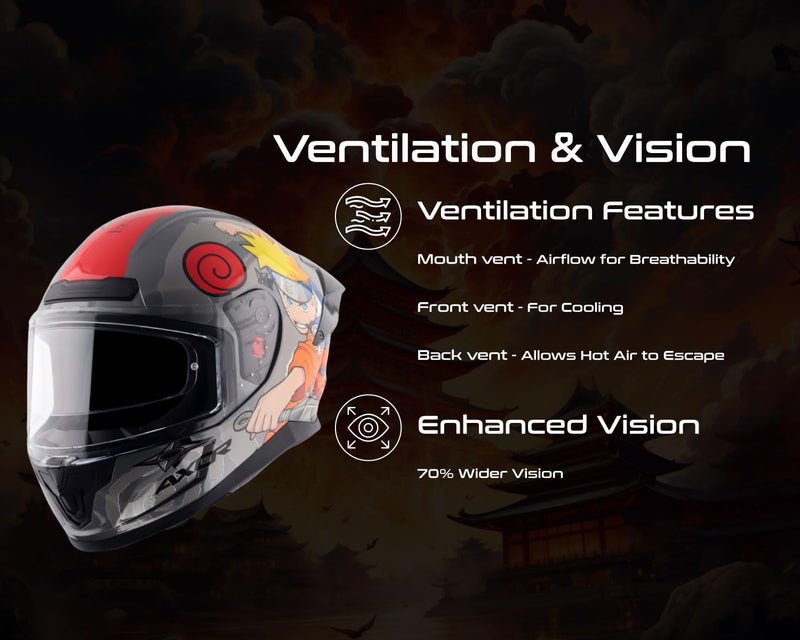 Axor Saber Naruto ISI ECE and DOT Certified Gloss Finish Full Face Helmet for Men with Pinlock Fitted Clear Visor -Black Orange-M - Image 3