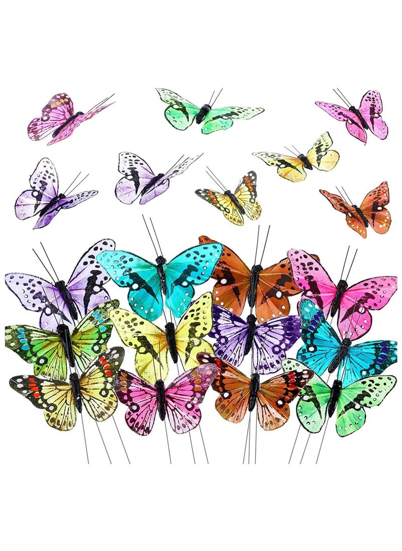 Generic 12 Set Monarch Butterfly Decorations Feather Butterflies Picks Butterflies for Spring Flower Arrangements Butterfly on Wire for Crafts Butterfly DIY Crafts Garland  - Image 1