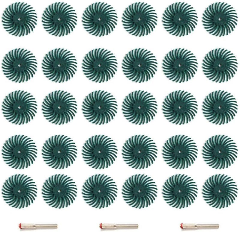 FPPO 30pcs 1 Inch Radial Bristle Disc Kit with 1/8" 3 mm Shank for Rotary Tools,Detail Abrasive Wheel for Jewelry wood metal Polishing, Bristle Buffing Wheel (Grit 80) - Image 1