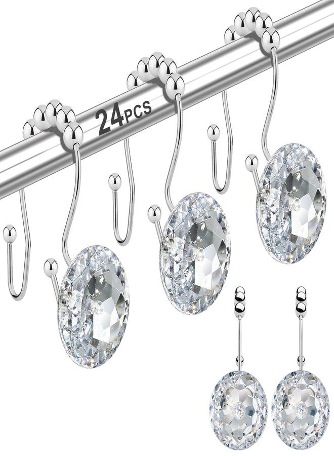 Yapicoco Shower Curtain Hooks Rings for Bathroom, 12PCS Double Hooks Glide Anti Rust Crystal Rhinestones Shower Curtain Rings Hangers for Shower Curtains, Clothing, Towels, etc. (Clear) - Image 1