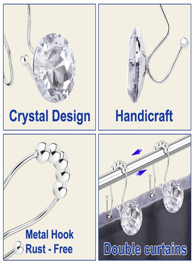 Yapicoco Shower Curtain Hooks Rings for Bathroom, 12PCS Double Hooks Glide Anti Rust Crystal Rhinestones Shower Curtain Rings Hangers for Shower Curtains, Clothing, Towels, etc. (Clear) - Image 4