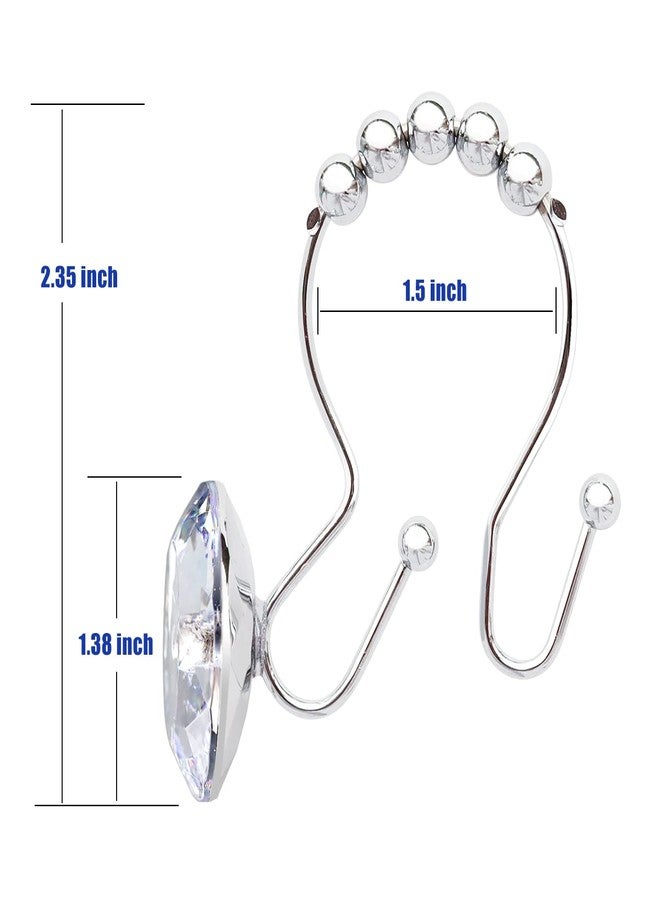 Yapicoco Shower Curtain Hooks Rings for Bathroom, 12PCS Double Hooks Glide Anti Rust Crystal Rhinestones Shower Curtain Rings Hangers for Shower Curtains, Clothing, Towels, etc. (Clear) - Image 2