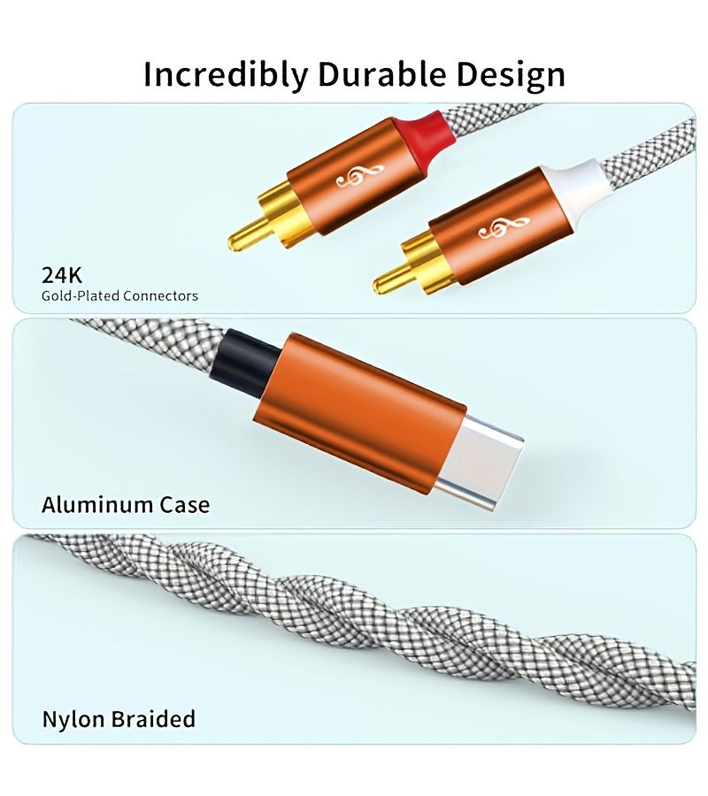 كابل USB-C إلى RCA ستيريو Y محول بطول 51 بوصة (18 بوصة) مناسب لأجهزة iPhone 15، 14، 13، 12، Pixel 6، 8، MacBook Pro، Audible - Image 5