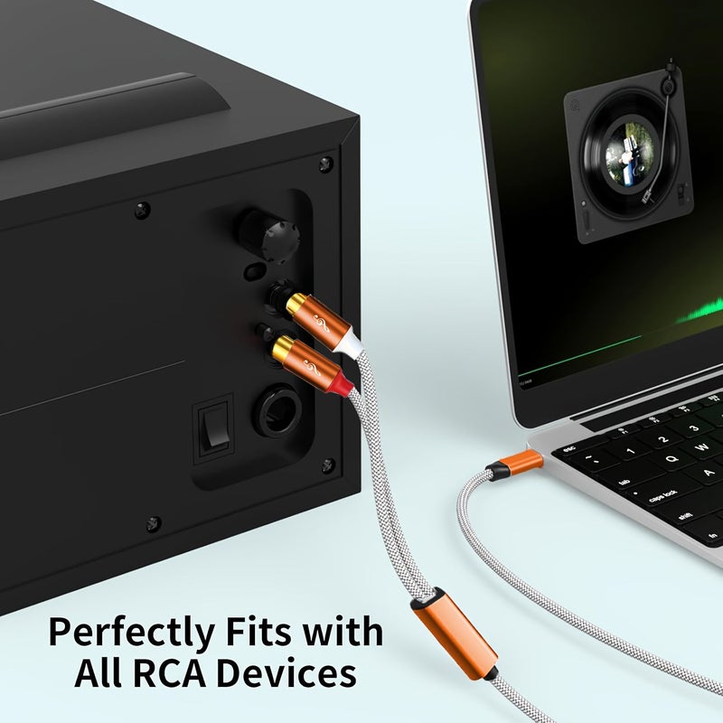 كابل USB-C إلى RCA ستيريو Y محول بطول 51 بوصة (18 بوصة) مناسب لأجهزة iPhone 15، 14، 13، 12، Pixel 6، 8، MacBook Pro، Audible - Image 3
