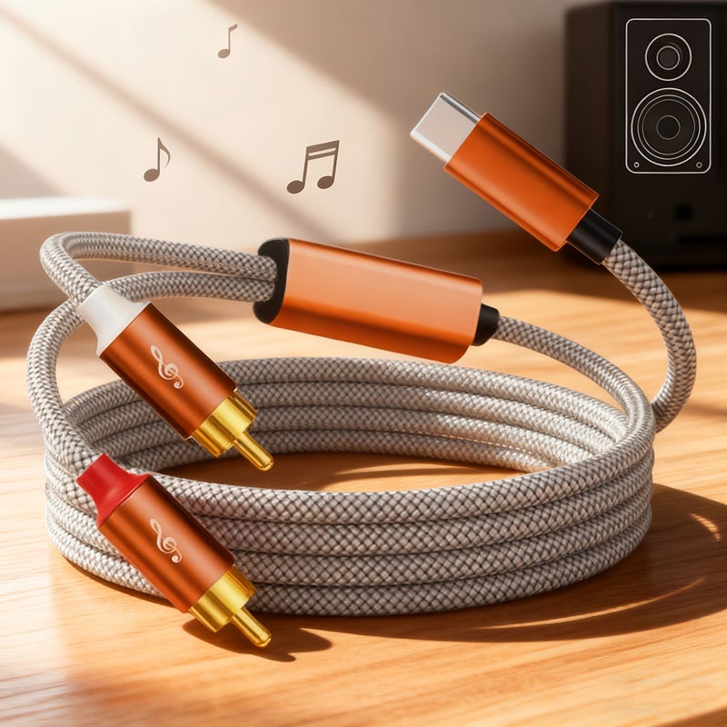 كابل USB-C إلى RCA ستيريو Y محول بطول 51 بوصة (18 بوصة) مناسب لأجهزة iPhone 15، 14، 13، 12، Pixel 6، 8، MacBook Pro، Audible - Image 1
