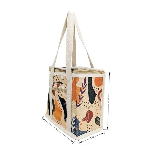 Sangra Multicolor Jute Lunch Bag for Women and Men with Zip and a Small Front Pocket - Image 4