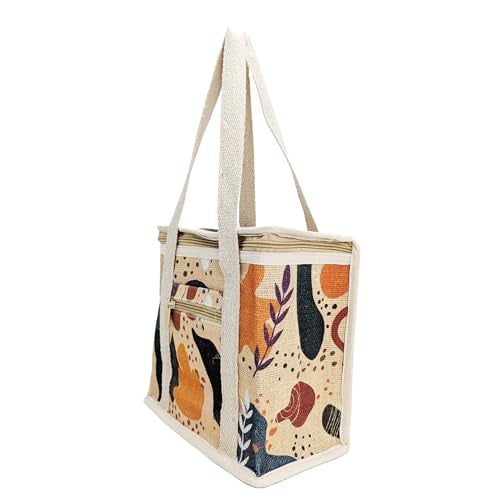 Sangra Multicolor Jute Lunch Bag for Women and Men with Zip and a Small Front Pocket - Image 2