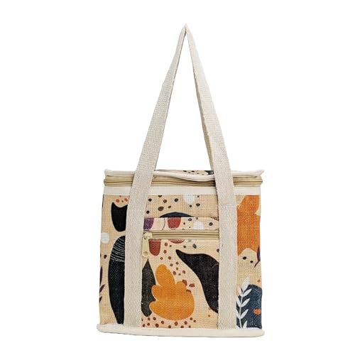Sangra Multicolor Jute Lunch Bag for Women and Men with Zip and a Small Front Pocket - Image 1