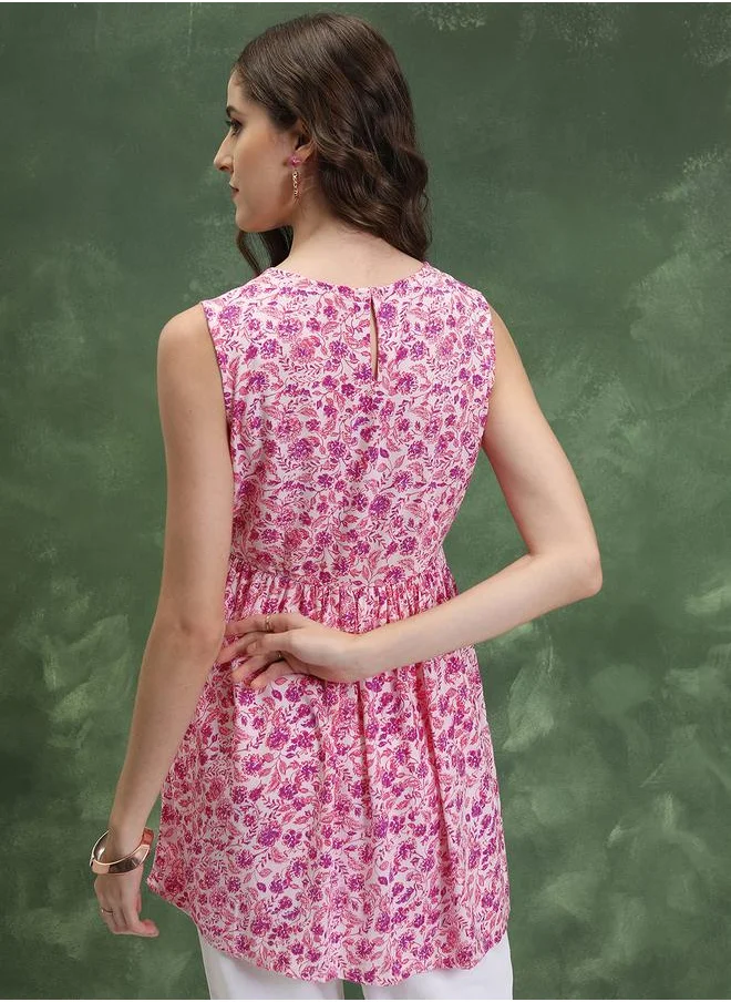 Vishudh Floral Print Sleeveless A-Line Top by Styli