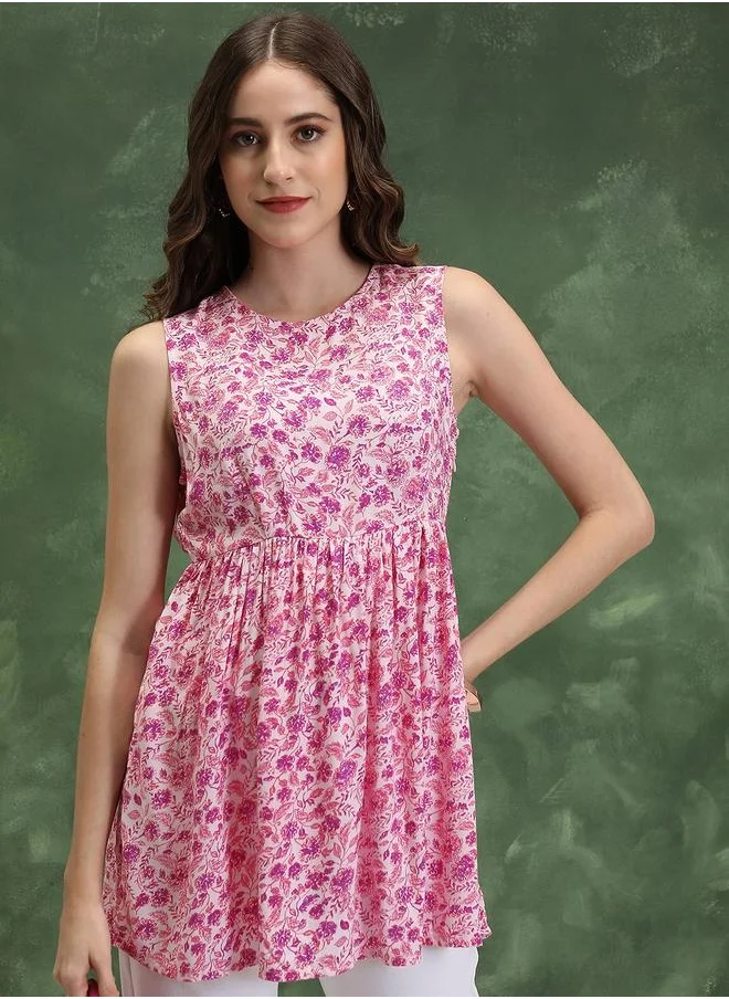 Vishudh Floral Print Sleeveless A-Line Top by Styli