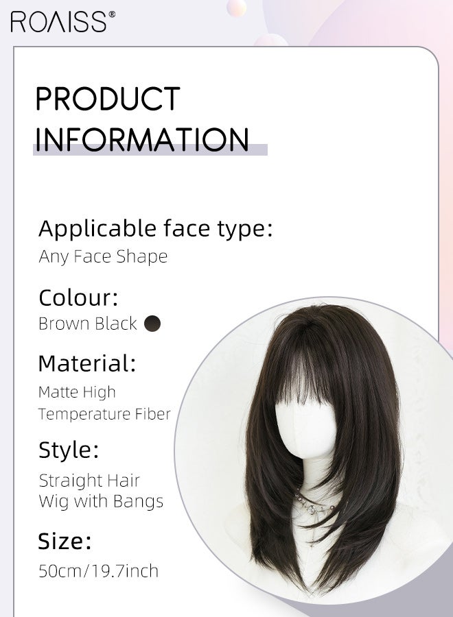 رويس باروكة شعر مستعار مستقيمة بنية سوداء متعددة الطبقات مع غرة للنساء، شعر مستعار صناعي ناعم طبيعي مقاوم للحرارة لحفلات الزفاف والتنكر للاستخدام اليومي، مظهر طبيعي 50 سم (19.7 بوصة) - Image 3
