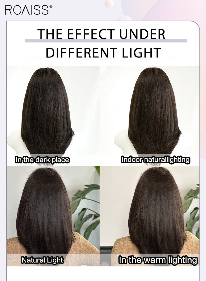 رويس باروكة شعر مستعار مستقيمة بنية سوداء متعددة الطبقات مع غرة للنساء، شعر مستعار صناعي ناعم طبيعي مقاوم للحرارة لحفلات الزفاف والتنكر للاستخدام اليومي، مظهر طبيعي 50 سم (19.7 بوصة) - Image 5