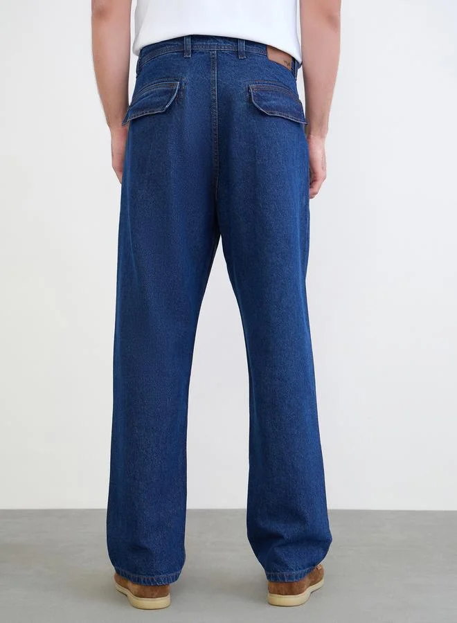 Styli Blue Men Blue Clean Raw Loose Fit Jeans with Stitch Detail for Men | Best Price UAE